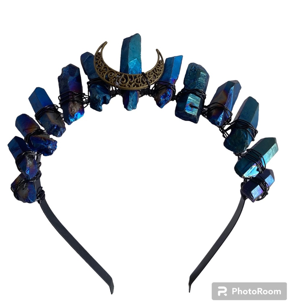 Cobalt Aura Quartz Crystal Crown / headband